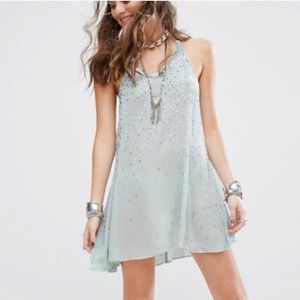 Free People Blue Just Watch Me Slip Mini Dress